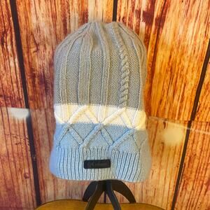 Columbia Knit Beanie OSFM Gray/White/Light Blue Fleece-Lined Unisex EUC